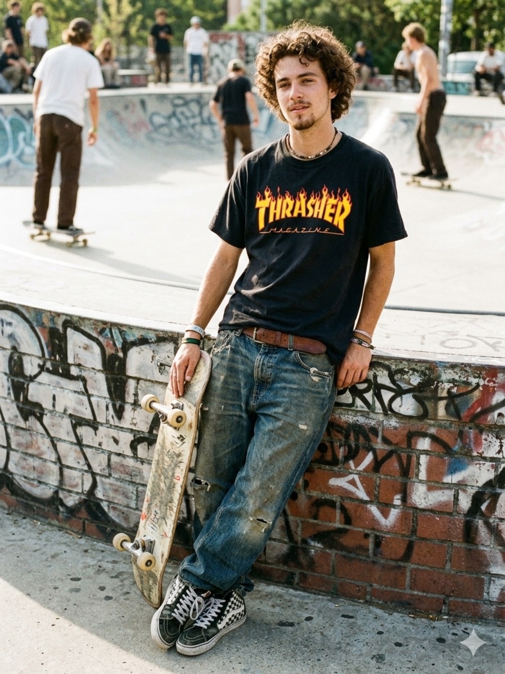 Thrasher Flame Logo T-Shirt Size Large Black Skateboarding Streetwear Graphic T